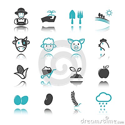 Agriculture icons with reflection Vector Illustration