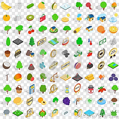 100 agriculture icons set, isometric 3d style Vector Illustration