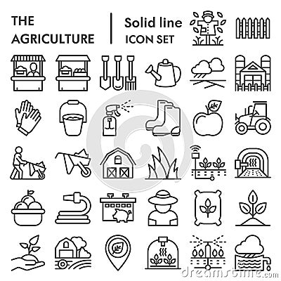 Agriculture line icon set, farming symbols collection, vector sketches, logo illustrations, gardening signs linear Vector Illustration