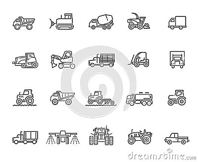 Agricultural and farming machines. Industrial machinery icons Vector Illustration