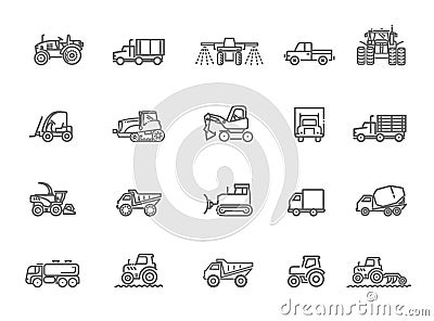 Agricultural and farming machines. Industrial machinery icons Vector Illustration