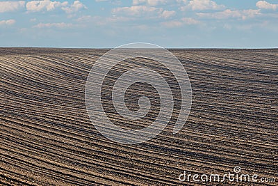 Agriculture plowed field landscape nature Stock Photo