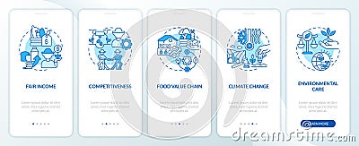 Agriculture policy objectives blue onboarding mobile app screen Vector Illustration