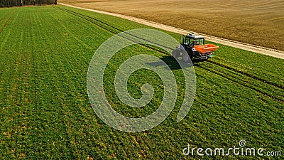 Agriculture. Tillage tractor . Aerial survey Stock Photo