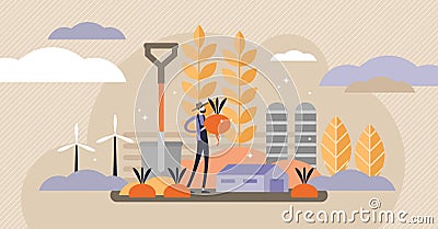 Agriculture vector illustration. Mini persons concept with harvest crops. Vector Illustration