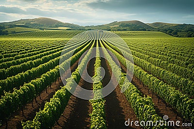 Agriculture view green field with orderly rows of vines Stock Photo