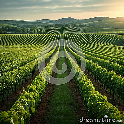 Agriculture view green field with orderly rows of vines Stock Photo