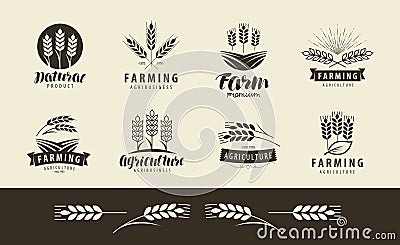 Agriculture, wheat logo or label. Farm, farming set of icons. Vector illustration Vector Illustration