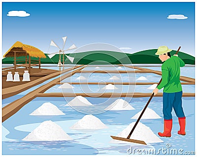 Agriculturist cartoon shape work with salt in saline field Vector Illustration