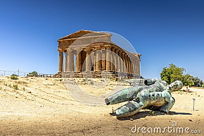 Valley of Temples, Agrigento Sicily in Italy. Icarus bronze statue Editorial Stock Photo