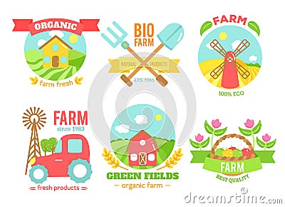Agro badges cartoon vector illustartion Vector Illustration
