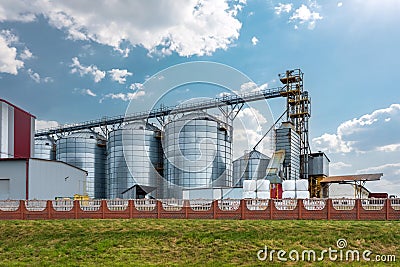 agro-processing plant for processing and silos for drying cleaning and storage of agricultural products, flour, cereals and grain Stock Photo