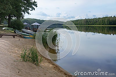 Agro-tourism and fishing for recreation, tourist base on the lake Editorial Stock Photo