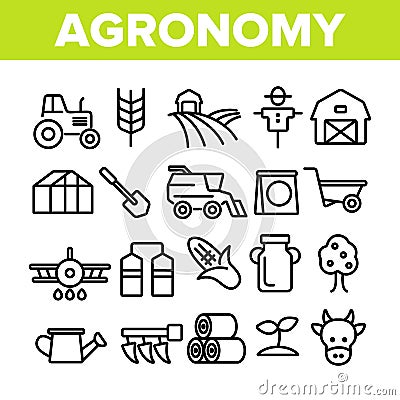 Agronomy Industry Vector Thin Line Icons Set Vector Illustration