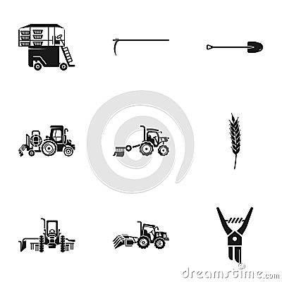 Agronomy machinery icon set, simple style Vector Illustration