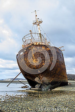 Aground ship at cabo san pablo beach, argentina Stock Photo