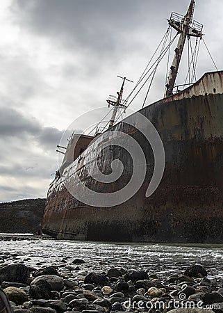 Aground ship at cabo san pablo beach, argentina Stock Photo