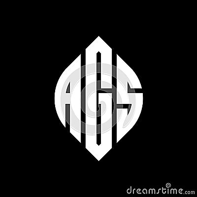 AGS circle letter logo design with circle and ellipse shape. AGS ellipse letters with typographic style. The three initials form a Vector Illustration