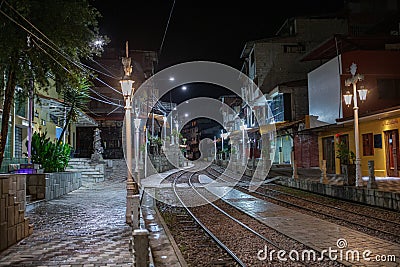 Aguas Calientes at 4am before sunrise to get to Macchu Picchu on the 15th of march 2019 Stock Photo