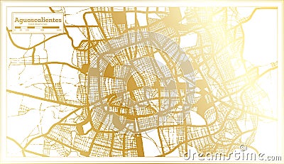 Aguascalientes Mexico City Map in Retro Style in Golden Color. Outline Map Stock Photo