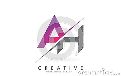 AH A H Letter Logo with Colorblock Design and Creative Cut Vector Illustration