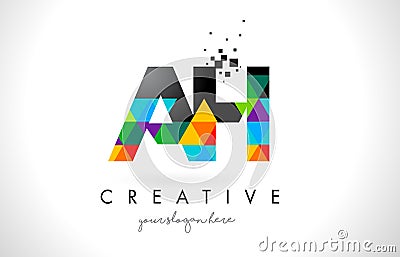 AH A H Letter Logo with Colorful Triangles Texture Design Vector Vector Illustration