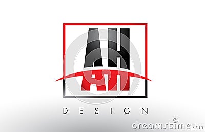 AH A H Logo Letters with Red and Black Colors and Swoosh. Vector Illustration