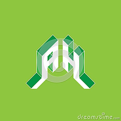 AH - Monogram or logotype. A and H - 2-letter code. Isometric 3d font for design. Three-dimension original letters. Vector Vector Illustration