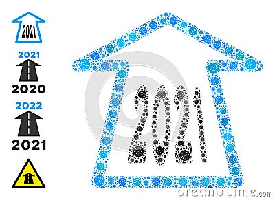 2021 Ahead Arrow Icon Mosaic with Coronavirus Elements Vector Illustration