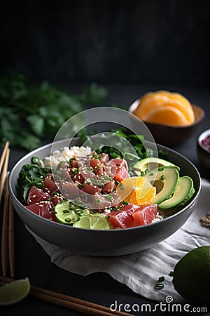 Ahi tuna poke bowl meal AI generated Stock Photo