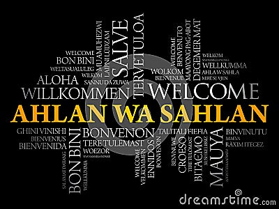 Ahlan Wa Sahlan Welcome in Arabic word cloud Stock Photo