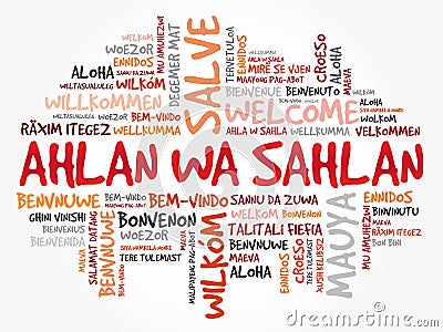 Ahlan Wa Sahlan (Welcome in Arabic) word cloud Stock Photo