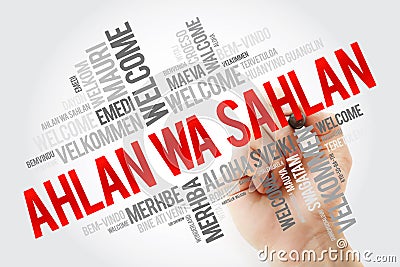 Ahlan Wa Sahlan Welcome in Arabic word cloud Stock Photo