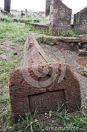 Ahlat Seljukian Cemetery. Seljuk Period Tombstones. Stock Photo