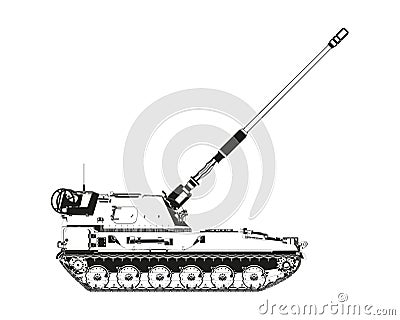 AHS Krab in abstract. Self-propelled artillery. Raised barrel. Poland army. Military armored vehicle Cartoon Illustration