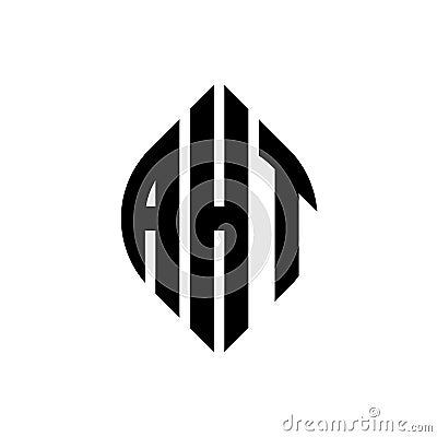 AHT circle letter logo design with circle and ellipse shape. AHT ellipse letters with typographic style. The three initials form a Vector Illustration