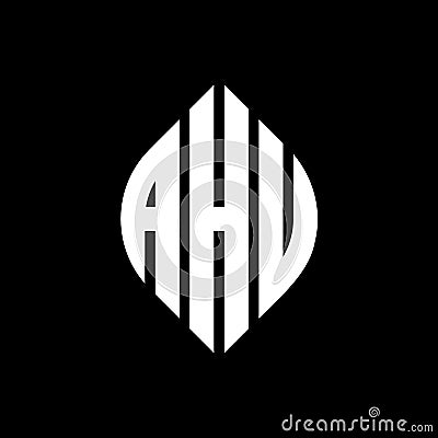 AHU circle letter logo design with circle and ellipse shape. AHU ellipse letters with typographic style. The three initials form a Vector Illustration