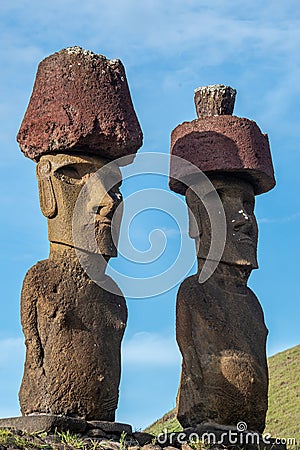 Ahu Nao-Nao Moais statues at Anakena beach at Easter Island, Rapa Nui National Park, Chile Stock Photo