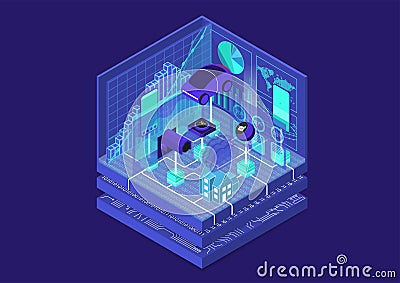 Internet of things / IOT concept with connected car and devices as isometric vector illustration Vector Illustration