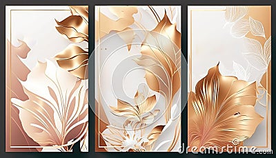AI Abstract art background vector. Luxury minimal style wallpaper with golden line art flower and botanical leaves Stock Photo