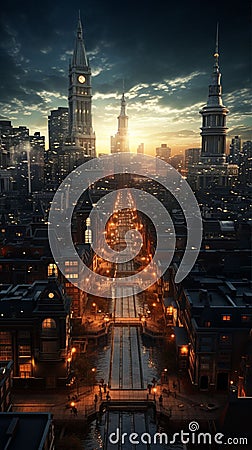 Newyork Manhattan city town view from top at Night Stock Photo