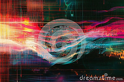 AI Art Featuring Technology-Based Clouds and High-Level Data Processing Lines Stock Photo