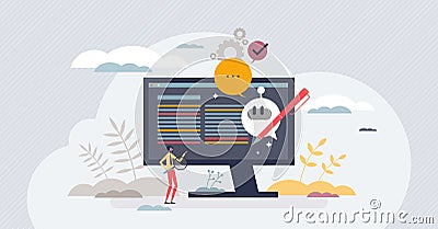 AI or artificial intelligence automatic story blog posts tiny person concept Vector Illustration