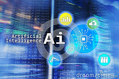 AI, Artificial intelligence, automation and modern information technology concept on virtual screen Stock Photo