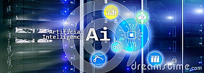 AI, Artificial intelligence, automation and modern information technology concept on virtual screen Stock Photo