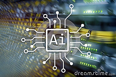 AI, Artificial intelligence, automation and modern information technology concept on virtual screen. Stock Photo