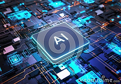 AI, Artificial Intelligence chipset processor on circuit board working on data analysis, machine learning and futuristic Stock Photo