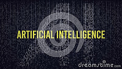 AI Artificial Intelligence computer code title logo with a blue and yellow color grade Stock Photo