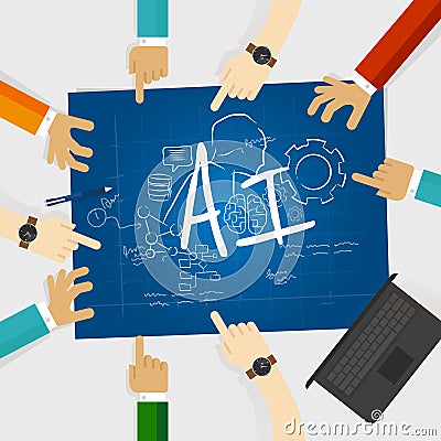 AI artificial intelligence computer science education study research university work together team work Vector Illustration