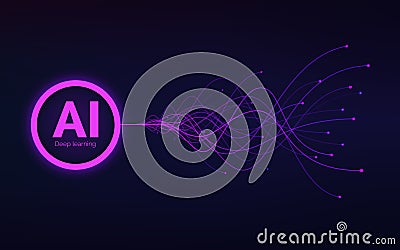 AI. artificial intelligence concept of neural networks. Abstract technology wavy background. Deep learning visualization. Wave Vector Illustration